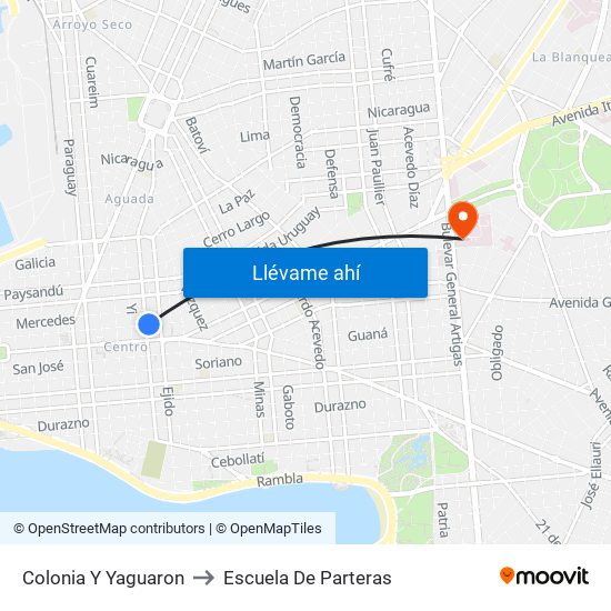 Colonia Y Yaguaron to Escuela De Parteras map