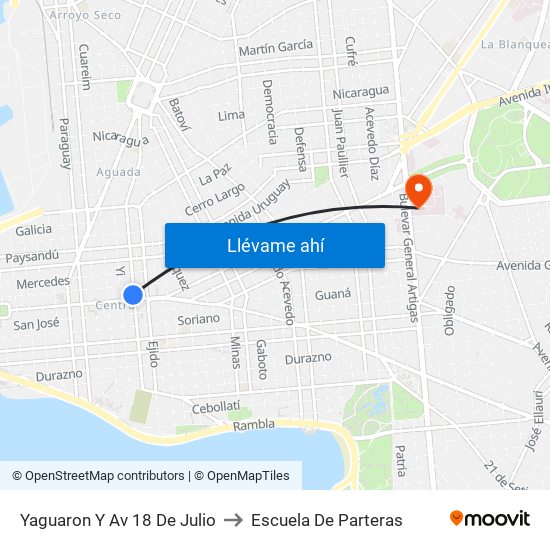 Yaguaron Y Av 18 De Julio to Escuela De Parteras map