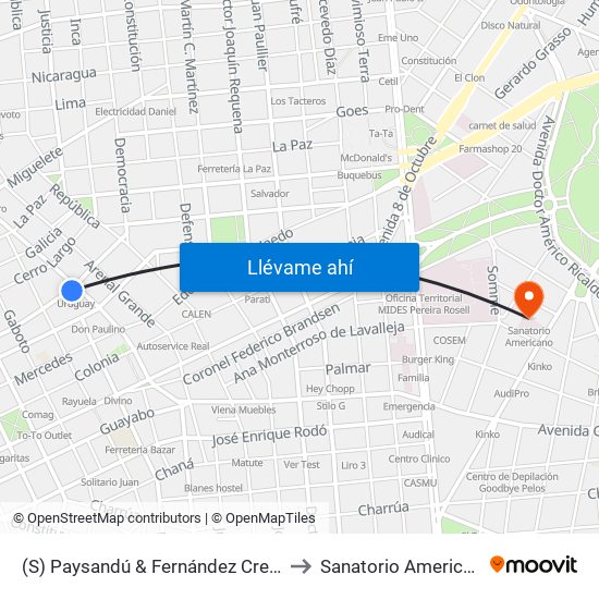 (S) Paysandú & Fernández Crespo to Sanatorio Americano map