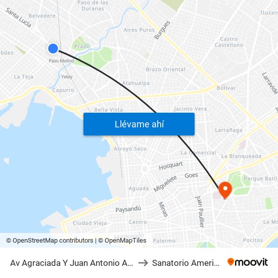 Av Agraciada Y Juan Antonio Artigas to Sanatorio Americano map