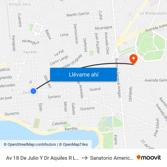 Av 18 De Julio Y Dr Aquiles R Lanza to Sanatorio Americano map
