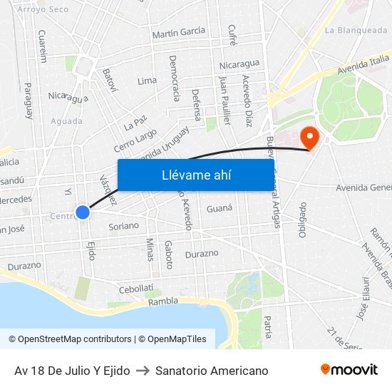 Av 18 De Julio Y Ejido to Sanatorio Americano map
