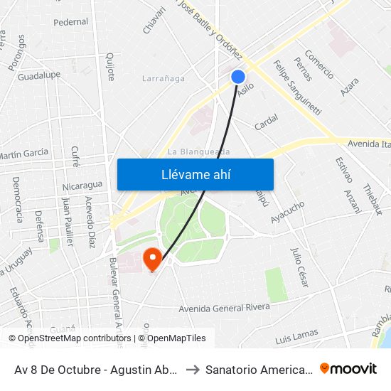 Av 8 De Octubre - Agustin Abreu to Sanatorio Americano map