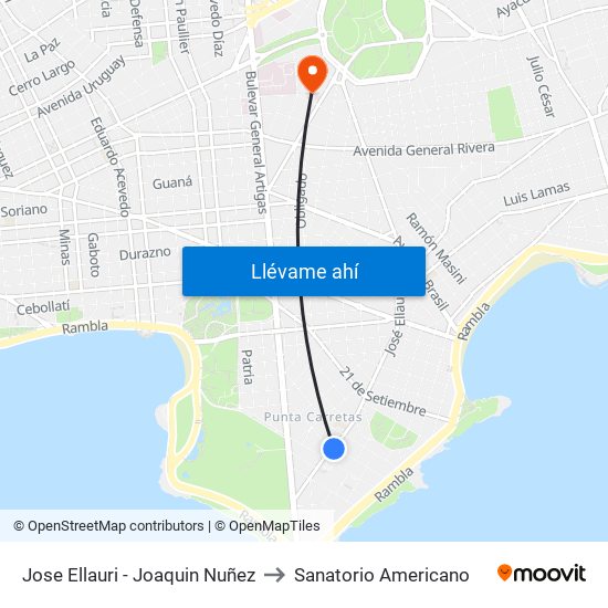 Jose Ellauri - Joaquin Nuñez to Sanatorio Americano map