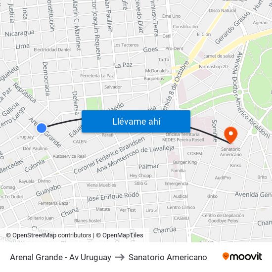 Arenal Grande - Av Uruguay to Sanatorio Americano map