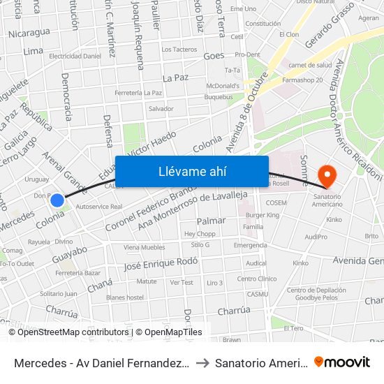 Mercedes - Av Daniel Fernandez Crespo to Sanatorio Americano map