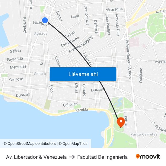 Av. Libertador & Venezuela to Facultad De Ingeniería map
