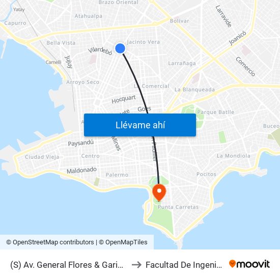 (S) Av. General Flores & Garibaldi to Facultad De Ingeniería map