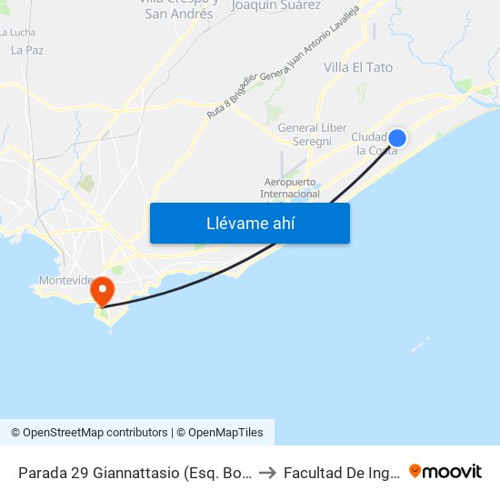 Parada 29 Giannattasio (Esq. Bolina Km 26) to Facultad De Ingeniería map