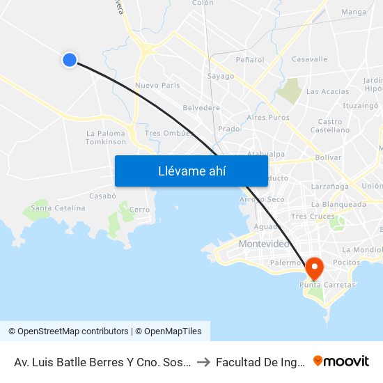 Av. Luis Batlle Berres Y Cno. Sosa Chaferro to Facultad De Ingeniería map