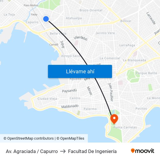 Av. Agraciada / Capurro to Facultad De Ingeniería map