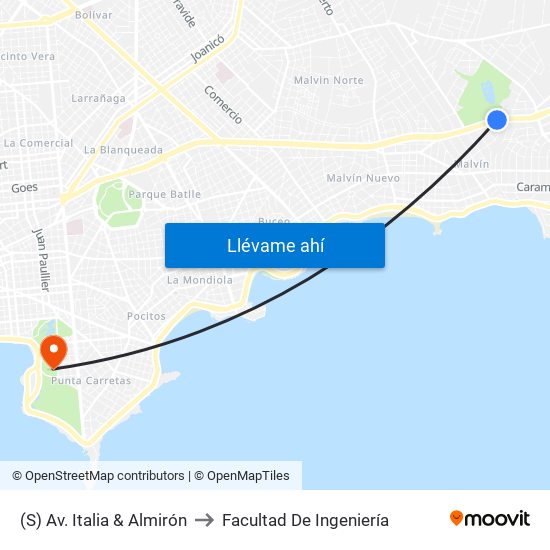 (S) Av. Italia & Almirón to Facultad De Ingeniería map