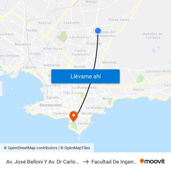 Av. José Belloni Y Av. Dr Carlos Nery to Facultad De Ingeniería map
