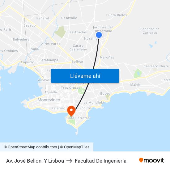 Av. José Belloni Y Lisboa to Facultad De Ingeniería map