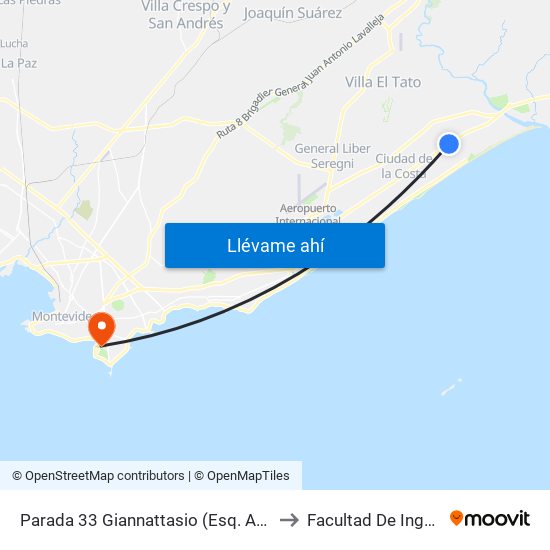 Parada 33 Giannattasio (Esq. Av. Central) to Facultad De Ingeniería map