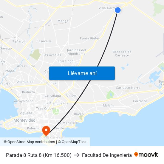 Parada 8 Ruta 8 (Km 16.500) to Facultad De Ingeniería map