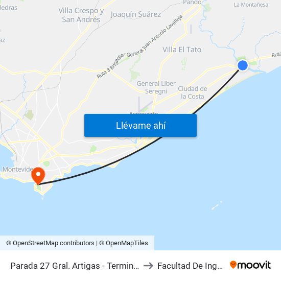 Parada 27 Gral. Artigas - Terminal El Pinar to Facultad De Ingeniería map
