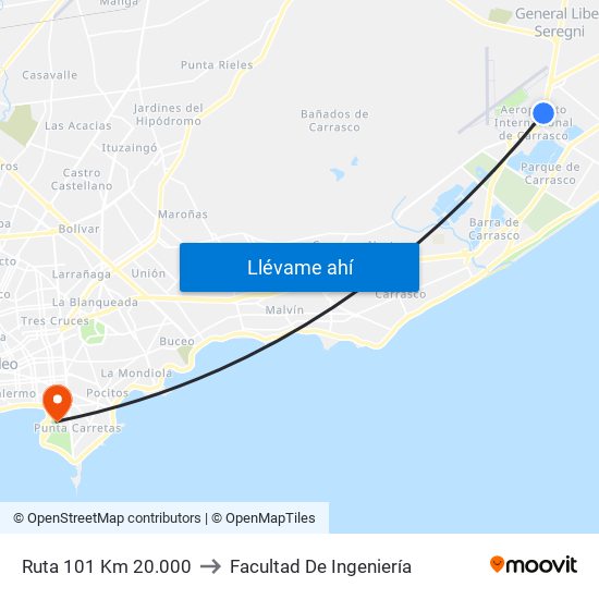 Ruta 101 Km 20.000 to Facultad De Ingeniería map