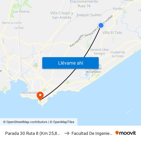 Parada 30 Ruta 8 (Km 25,800) to Facultad De Ingeniería map