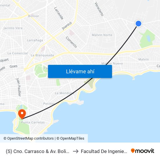 (S) Cno. Carrasco & Av. Bolivia to Facultad De Ingeniería map