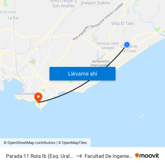 Parada 11 Ruta Ib (Esq. Urales) to Facultad De Ingeniería map