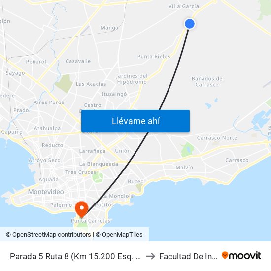 Parada 5 Ruta 8 (Km 15.200 Esq. Miguel Estevez) to Facultad De Ingeniería map