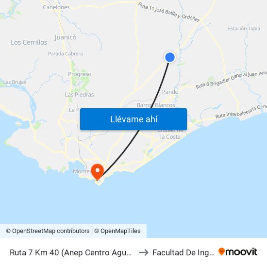 Ruta 7 Km 40 (Anep Centro Agustín Ferreiro) to Facultad De Ingeniería map