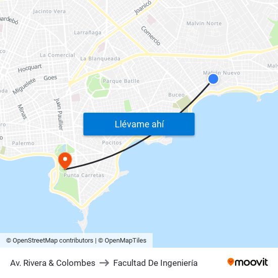 Av. Rivera & Colombes to Facultad De Ingeniería map