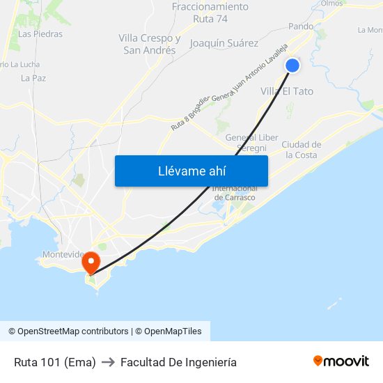 Ruta 101 (Ema) to Facultad De Ingeniería map