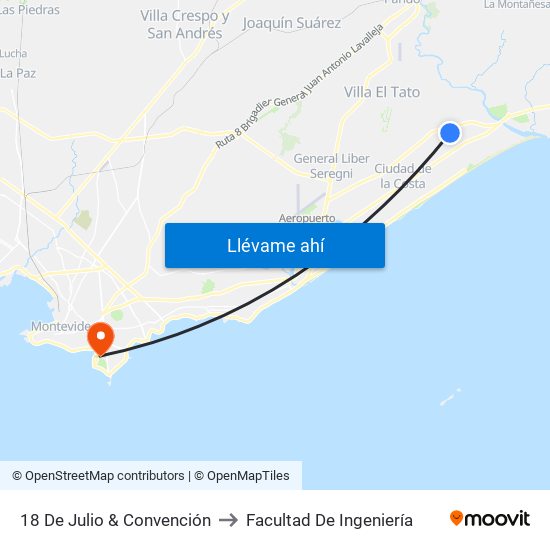 18 De Julio & Convención to Facultad De Ingeniería map