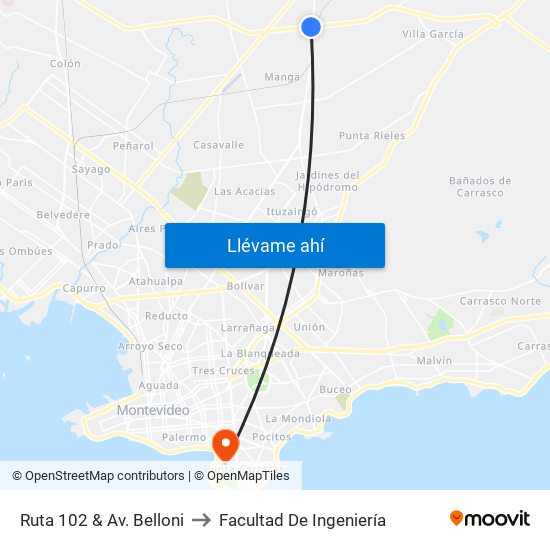 Ruta 102 & Av. Belloni to Facultad De Ingeniería map