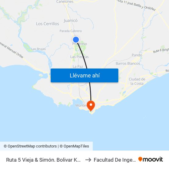 Ruta 5 Vieja & Simón. Bolivar Km 30.100 to Facultad De Ingeniería map