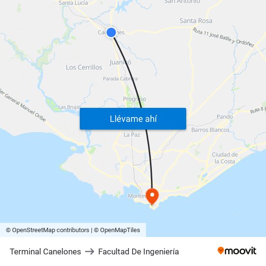 Terminal Canelones to Facultad De Ingeniería map