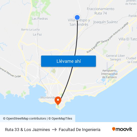 Ruta 33 & Los Jazmines to Facultad De Ingeniería map