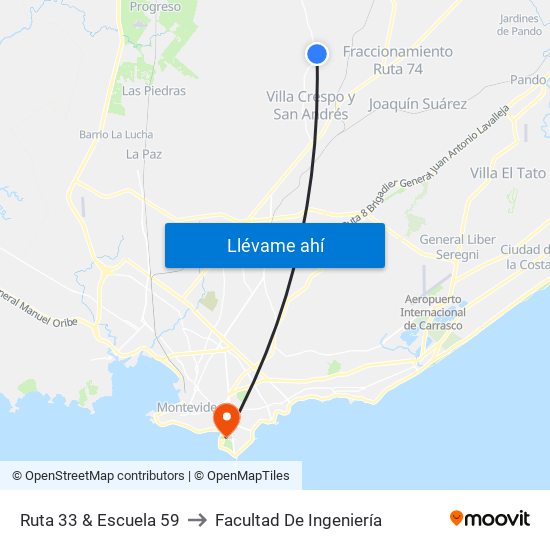 Ruta 33 & Escuela 59 to Facultad De Ingeniería map