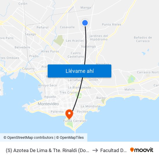 (S) Azotea De Lima & Tte. Rinaldi (Domingos Xferia Piedras Blancas) to Facultad De Ingeniería map