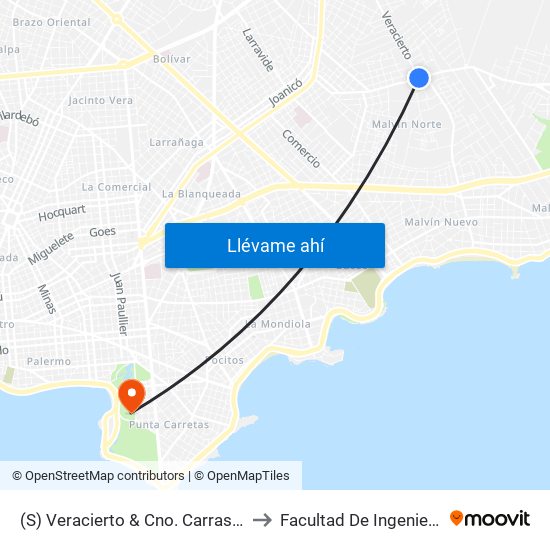 (S) Veracierto & Cno. Carrasco to Facultad De Ingeniería map