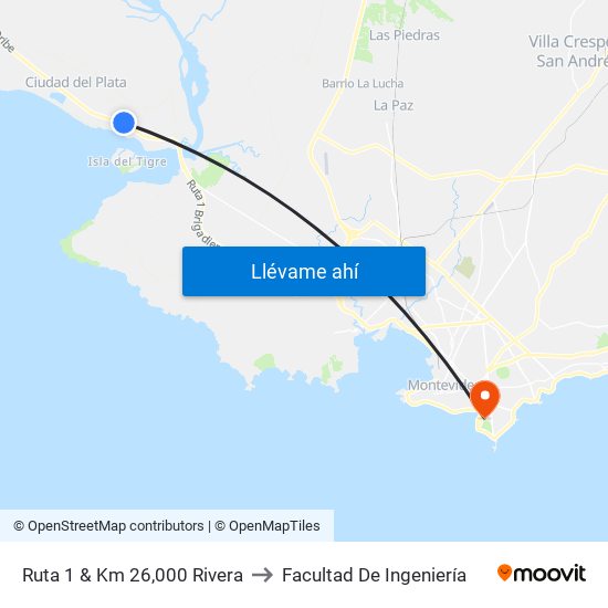 Ruta 1 & Km 26,000 Rivera to Facultad De Ingeniería map