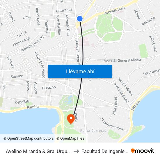 Avelino Miranda & Gral Urquiza to Facultad De Ingeniería map