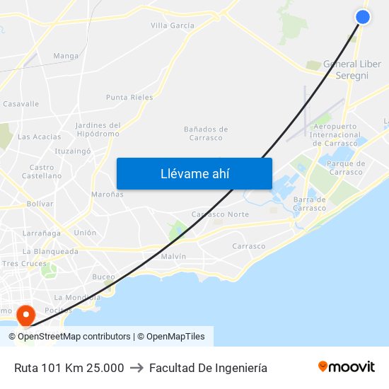 Ruta 101 Km 25.000 to Facultad De Ingeniería map