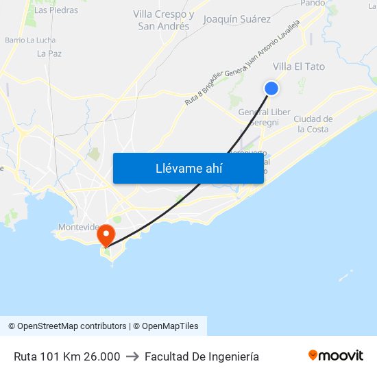 Ruta 101 Km 26.000 to Facultad De Ingeniería map