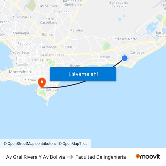Av Gral Rivera Y Av Bolivia to Facultad De Ingeniería map