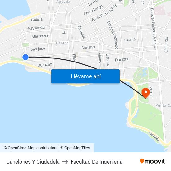 Canelones Y Ciudadela to Facultad De Ingeniería map