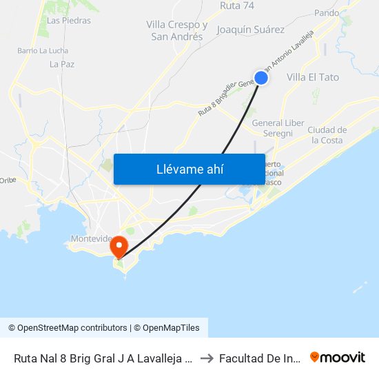 Ruta Nal 8 Brig Gral J A Lavalleja  Y Los Aromos to Facultad De Ingeniería map