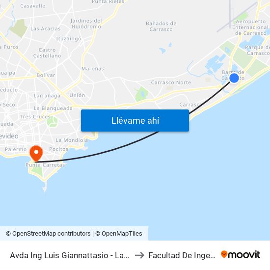 Avda Ing Luis Giannattasio - La Paloma to Facultad De Ingeniería map