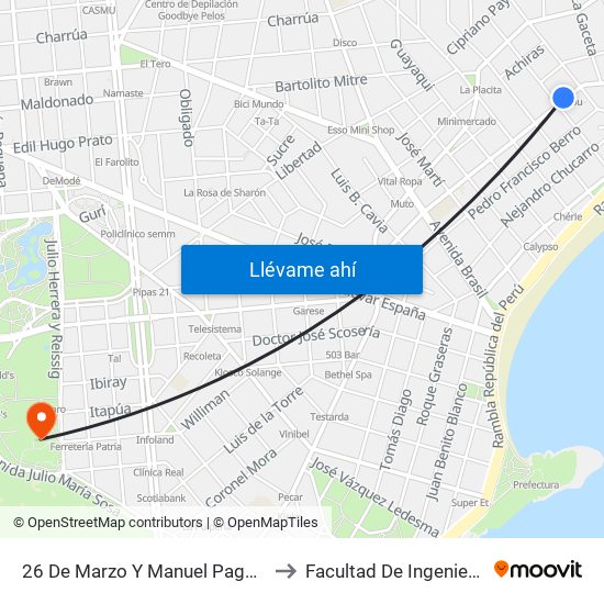 26 De Marzo Y Manuel Pagola to Facultad De Ingeniería map