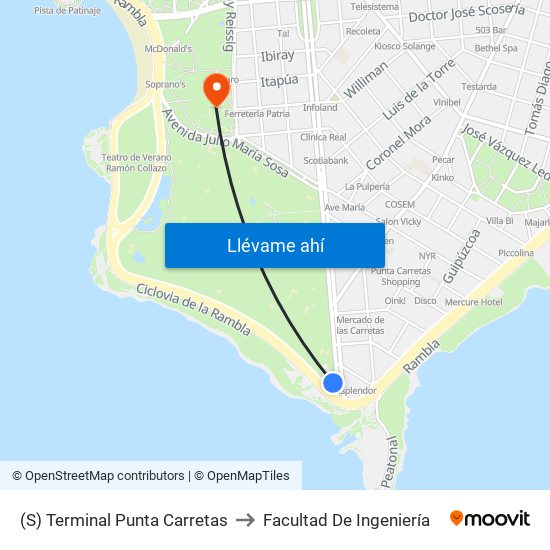 (S) Terminal Punta Carretas to Facultad De Ingeniería map