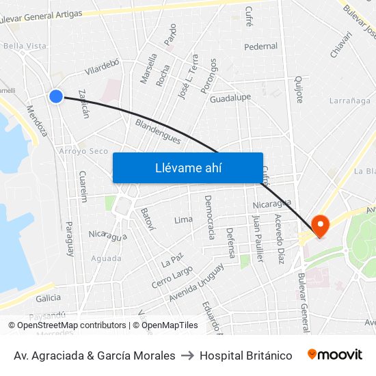 Av. Agraciada & García Morales to Hospital Británico map