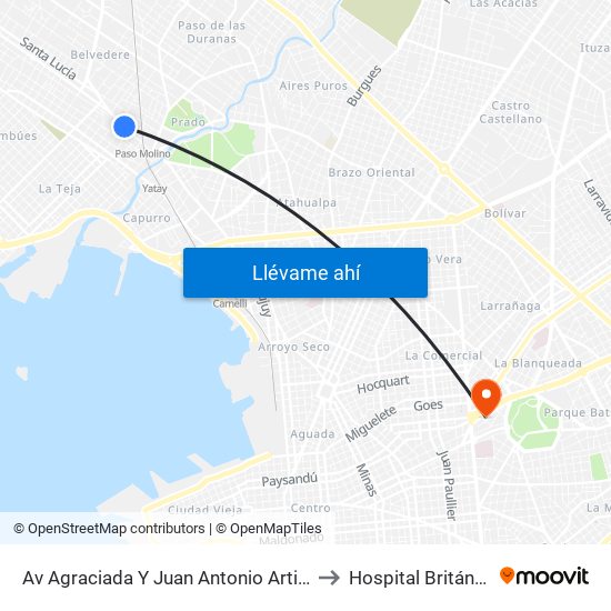 Av Agraciada Y Juan Antonio Artigas to Hospital Británico map