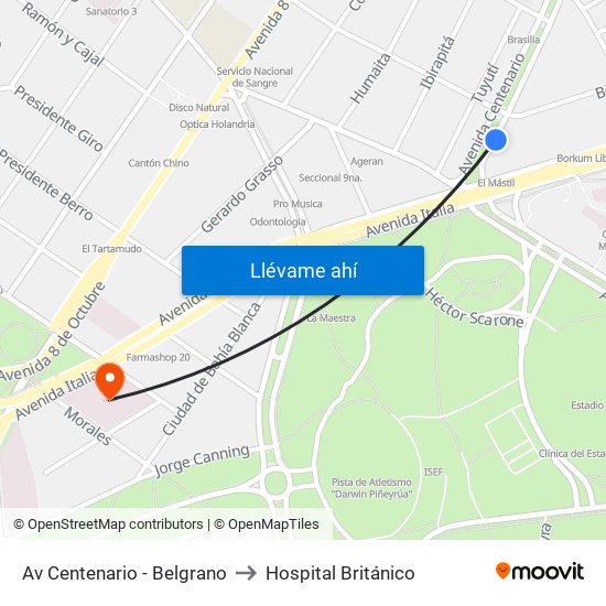 Av Centenario - Belgrano to Hospital Británico map